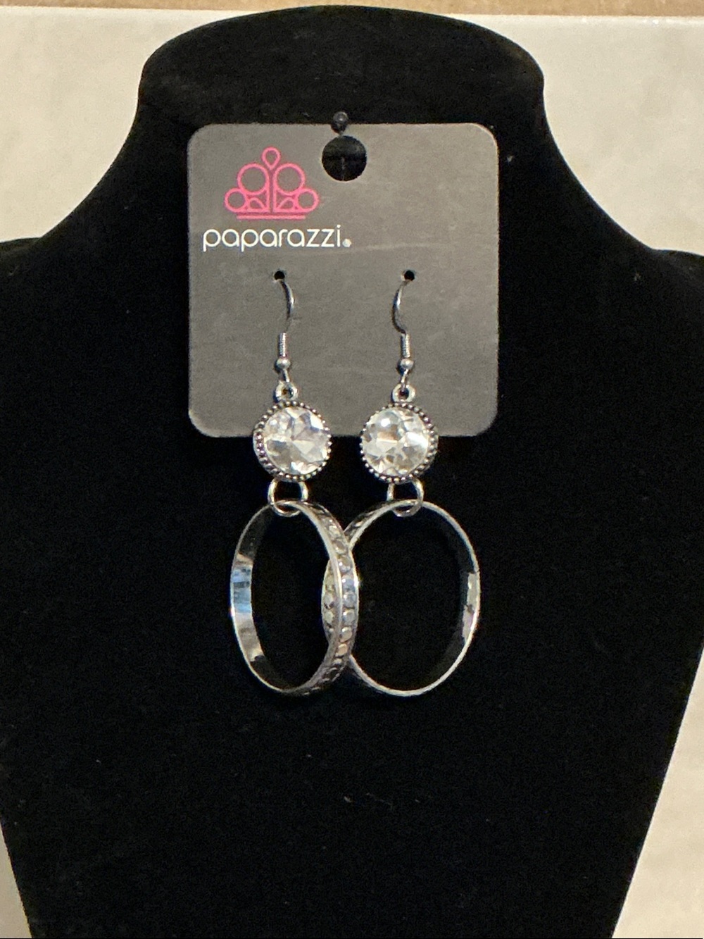 Paparazzi Silver Crystal Double Hoop Earrings - Clear